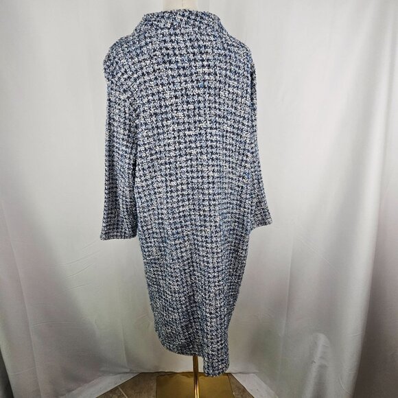 Talbots Button Detail Tweed Shift Dress Size XL Blue/White Mockneck Career - Picture 7 of 12